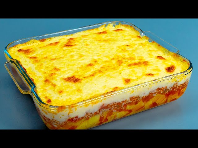 Картофельная запеканка с мясным фаршем и сырным соусом