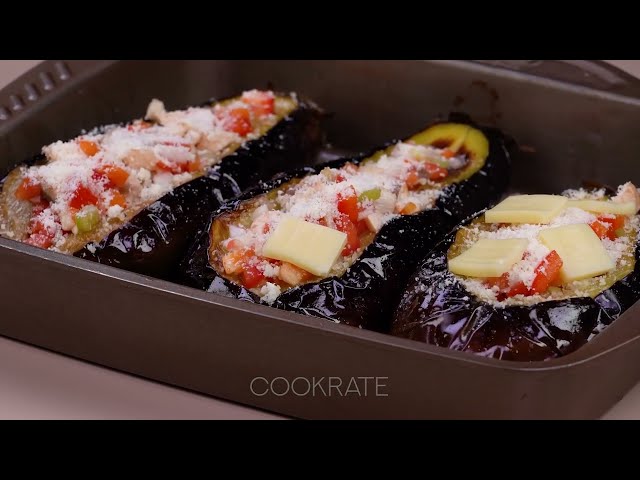 Фаршированные баклажаны с овощами и грибами
