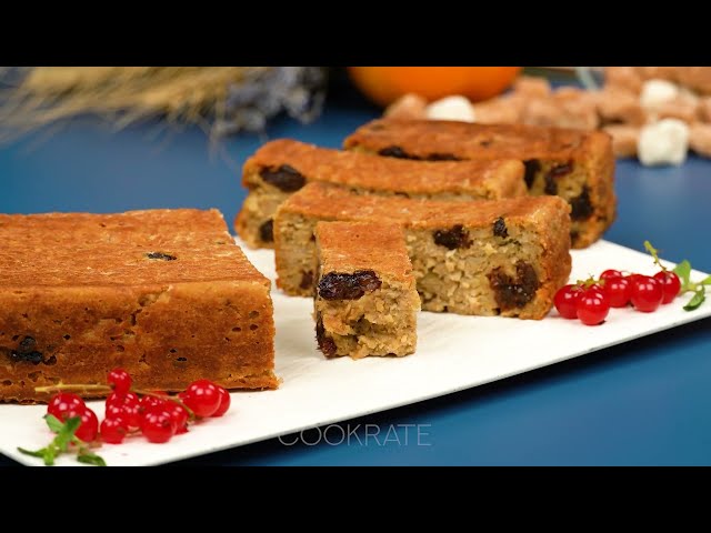 Овсяный пирог с яблоками и бананом и цитрусовый напиток