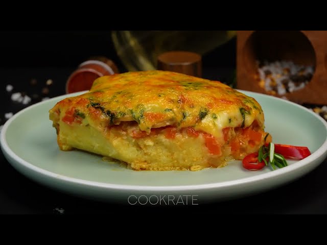 Ароматная овощная запеканка с шампиньонами, перцами и двумя сырами