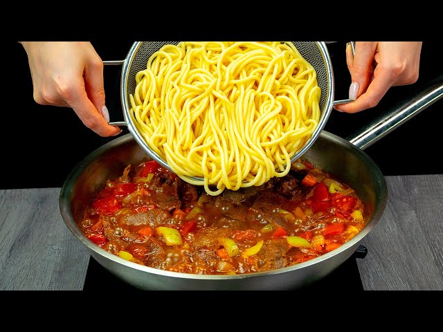 Ароматная паста с говядиной и свежими овощами