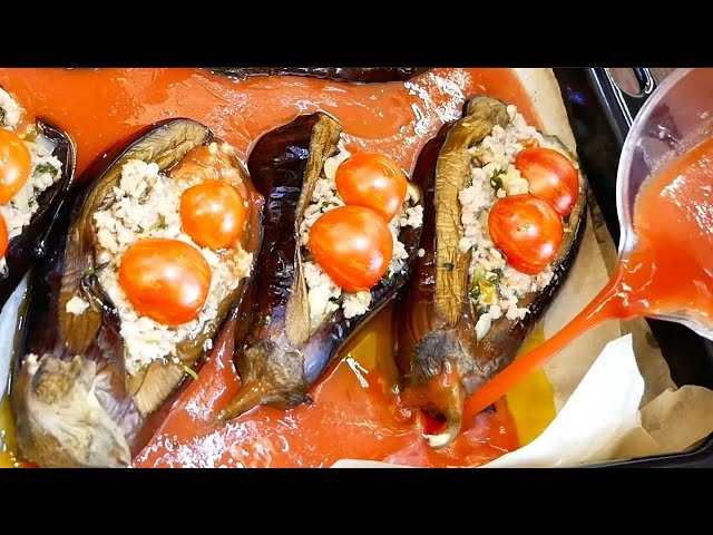 Лодочки из баклажанов с фаршем Лодочки из баклажанов с фаршем