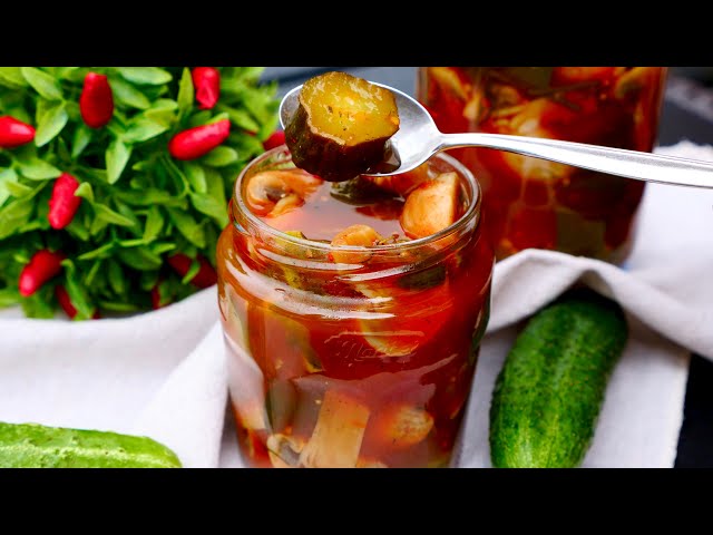 Маринованные огурцы с грибами и томатами на зиму