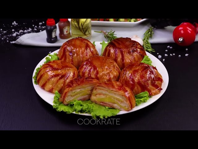 Сочное куриное филе в беконе с картофелем и свежим салатом