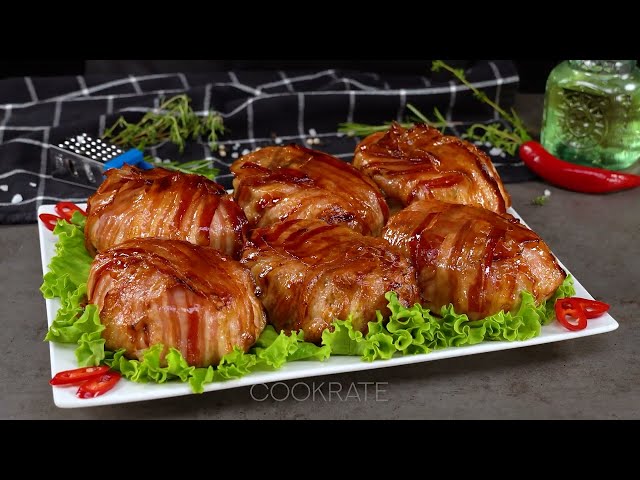 Сочное куриное филе в беконе с сырным соусом и картофелем