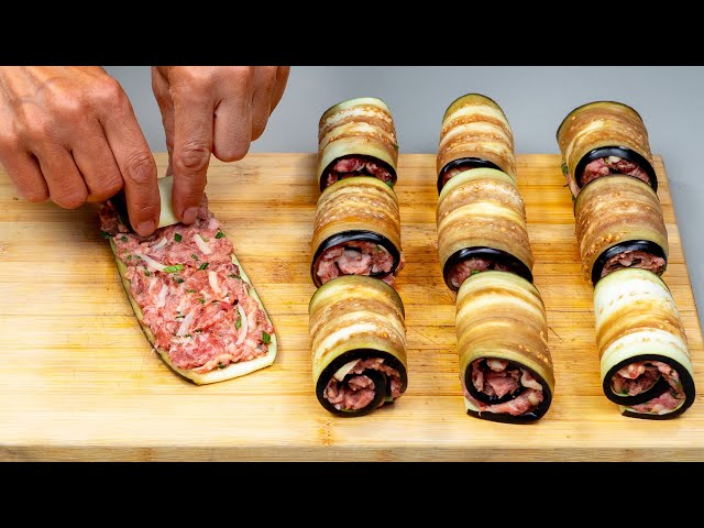 Рулетики из баклажанов с мясной начинкой и томатным соусом