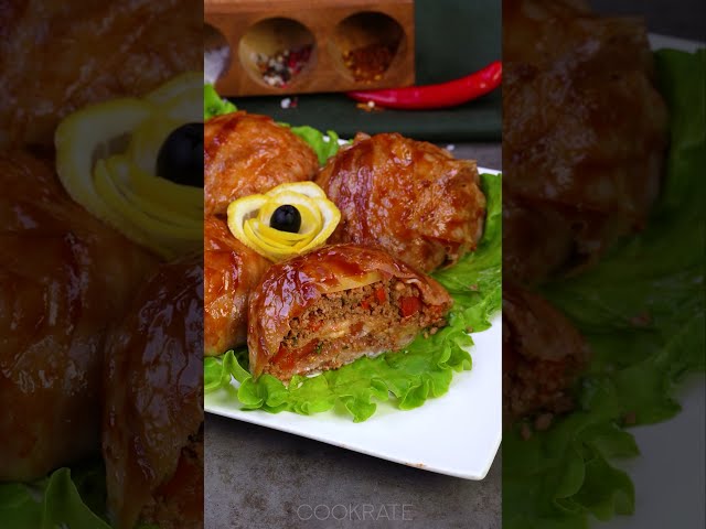 Фарш с овощами в беконе