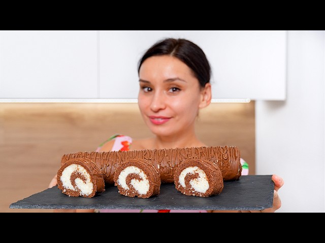 Шоколадно бисквитный рулет с кокосовым кремом