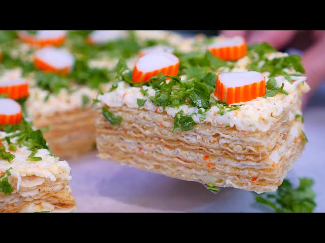 Вафельный торт с крабовыми палочками