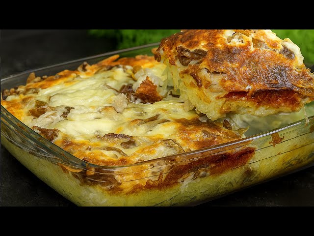 Картофельная запеканка с курицей и опятами Картофельная запеканка с курицей и опятами