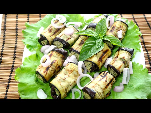 Рулетики из баклажанов с орехово-чесночной начинкой