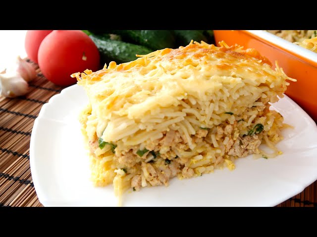 Лапшевик с фаршем и сливочной заливкой