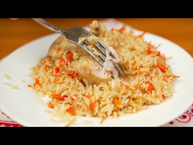 Тушенная курица с вермишелью и рисом